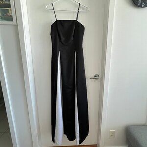 Fairweather Black Satin Formal Gown White Panel Square Neck Size 4
